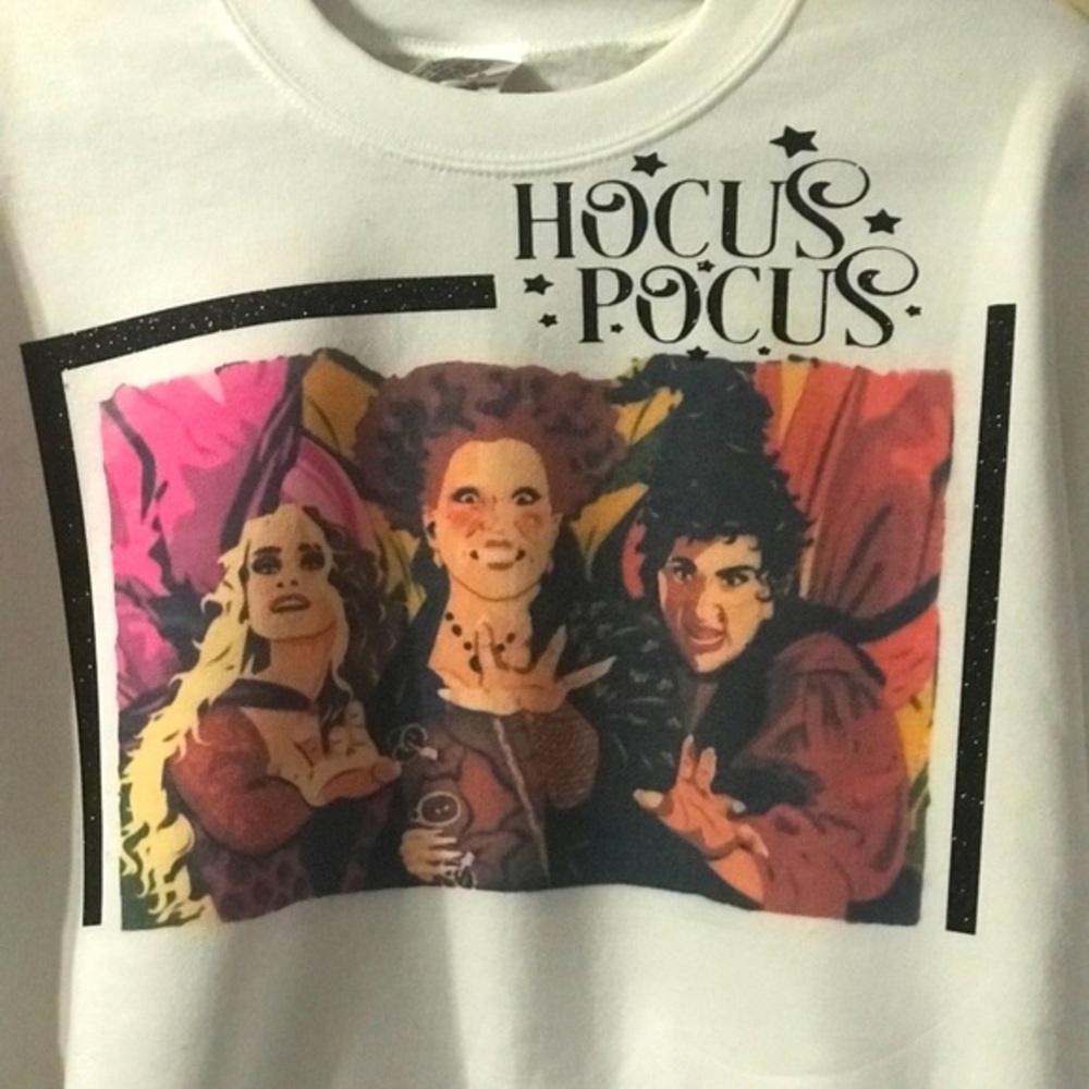 New Hocus Pocus Halloween Black Glitter witch costume sweater White shirt 1x